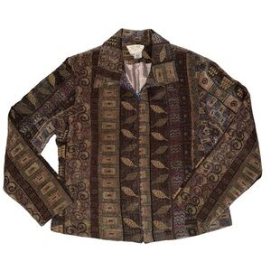 Vintage Western Aztec green, tan, blue zip up jacket with a blue zipper accent